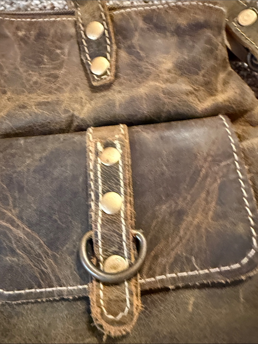 Myra Bag Distressed Brown Multi-Pocket Shoulder Tote - Picture 2 of 13